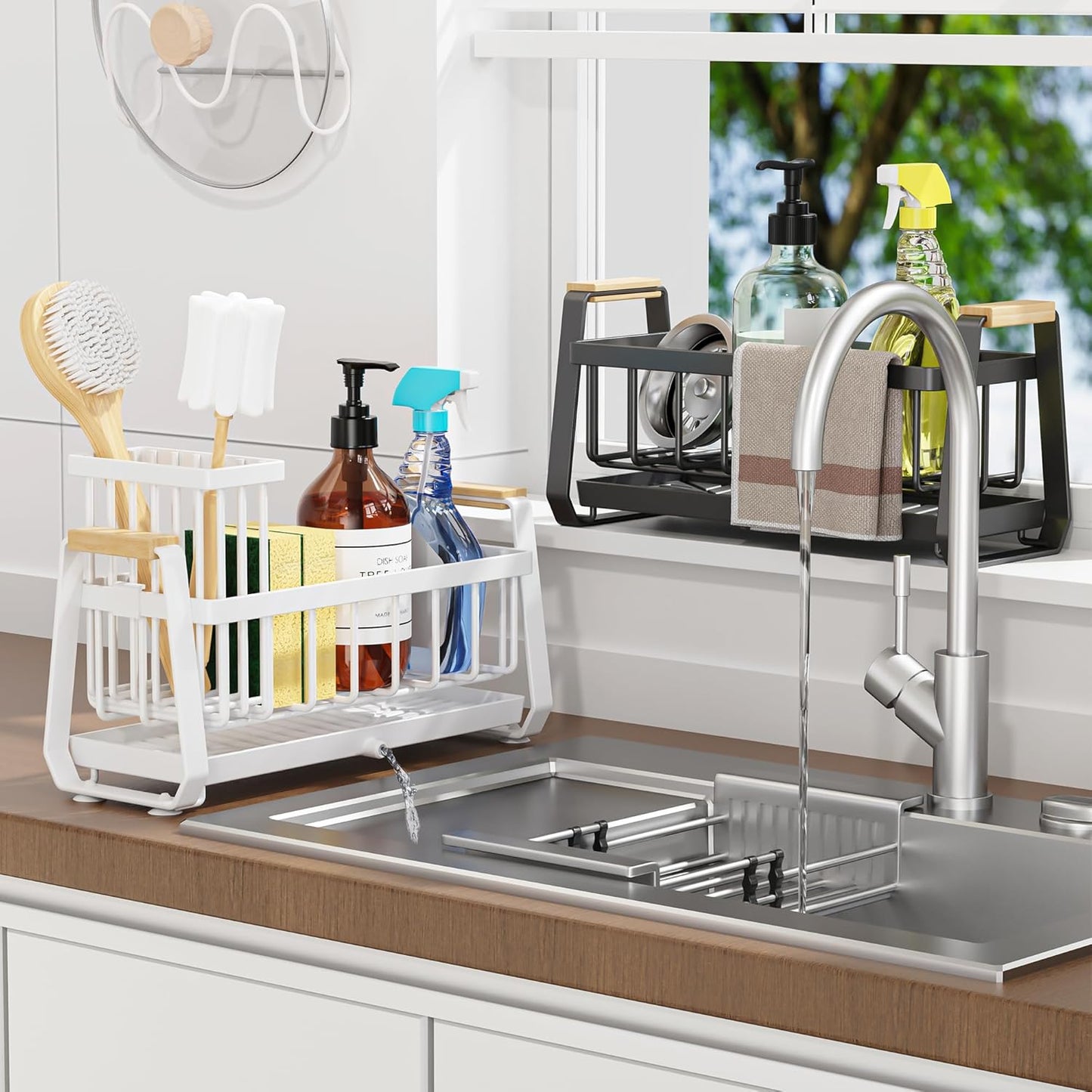 Sponge Holder for Kitchen Sink with Dish Brush Holder