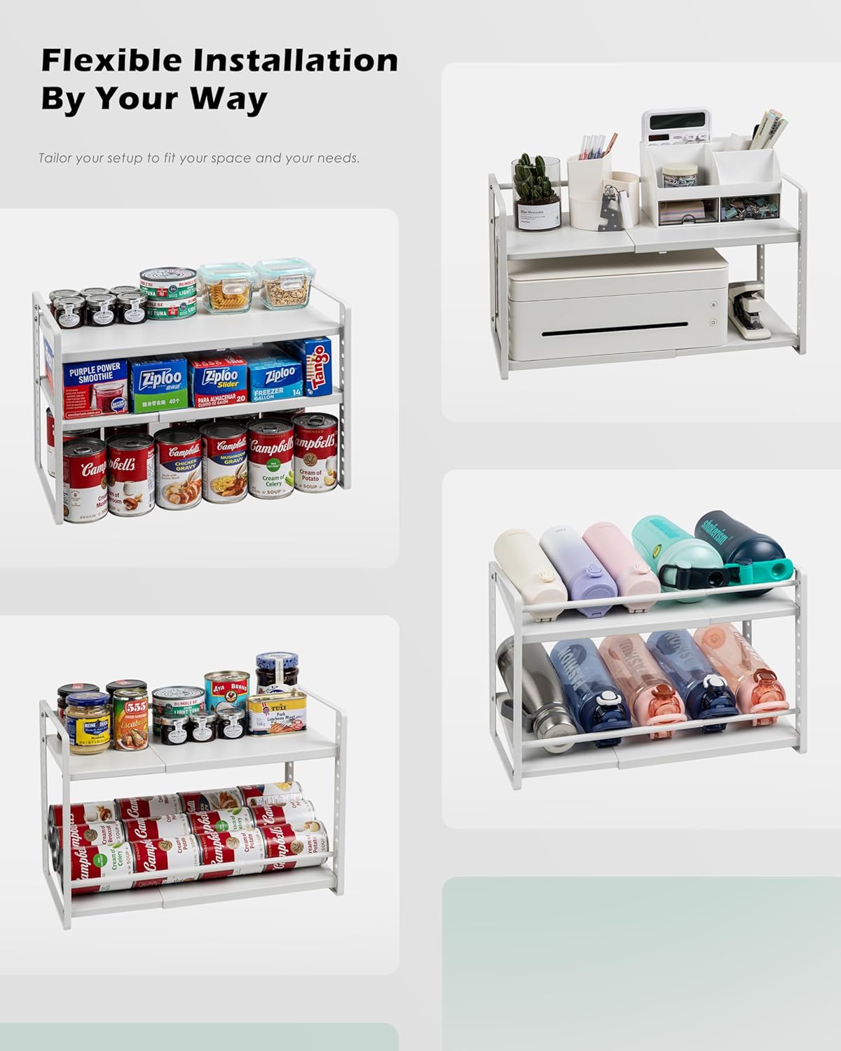 Desk Organizer Shelf, 2-Tier Expandable Metal Desktop Shelves with Multiple Setup