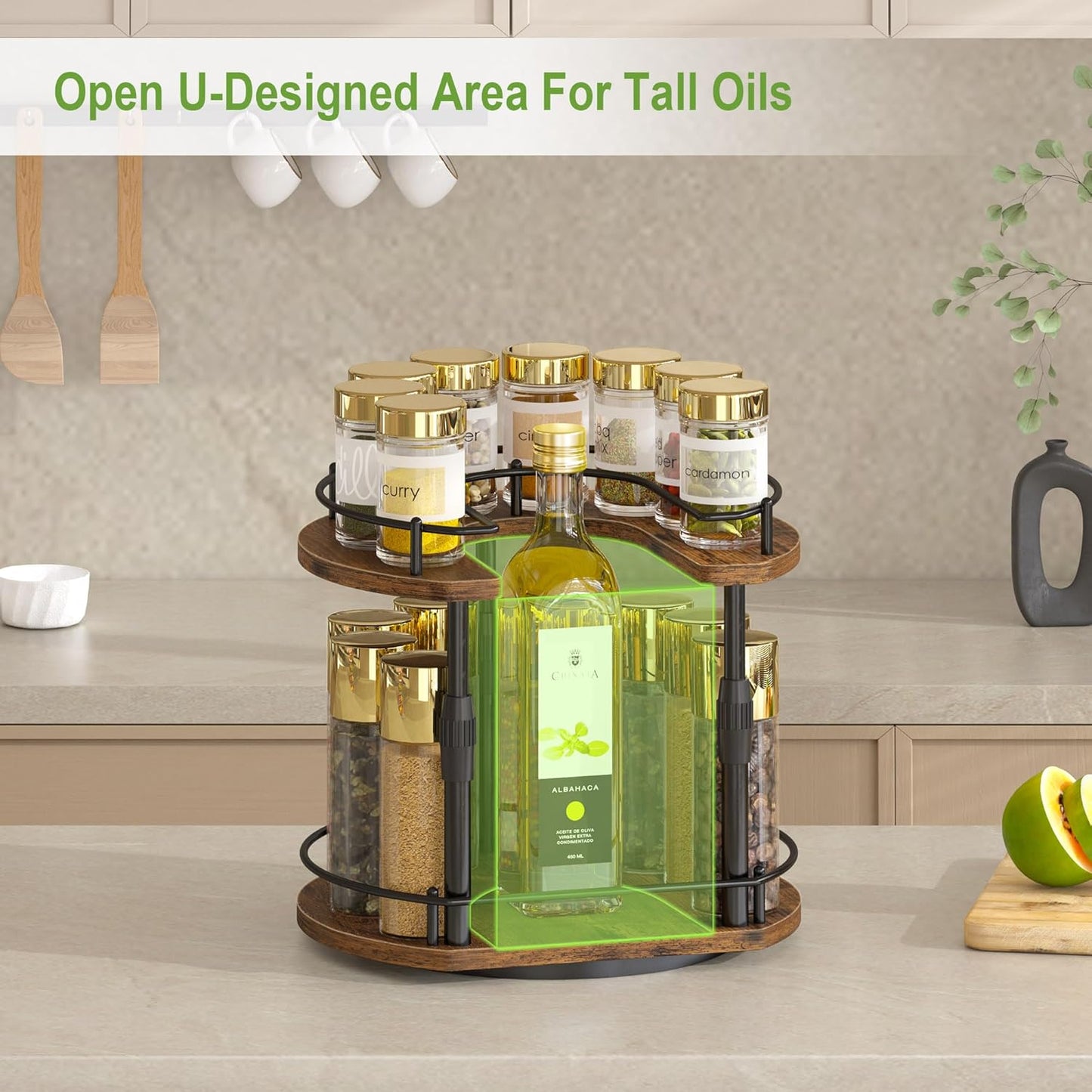 Lazy-Susan-Spice-Rack -Organizer For Cabinet With Adjustable Height