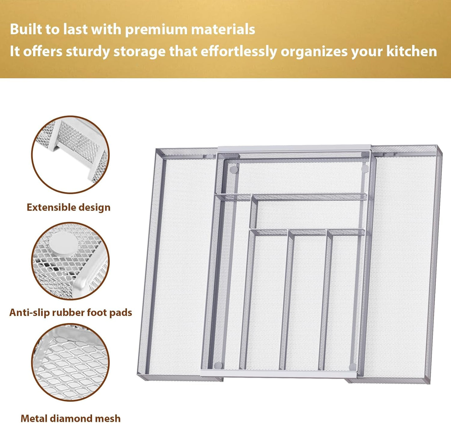 Silverware Organizer Metal Mesh, Large Drawer Organizer, Utensil Cutlery Tray for kitchen drawers