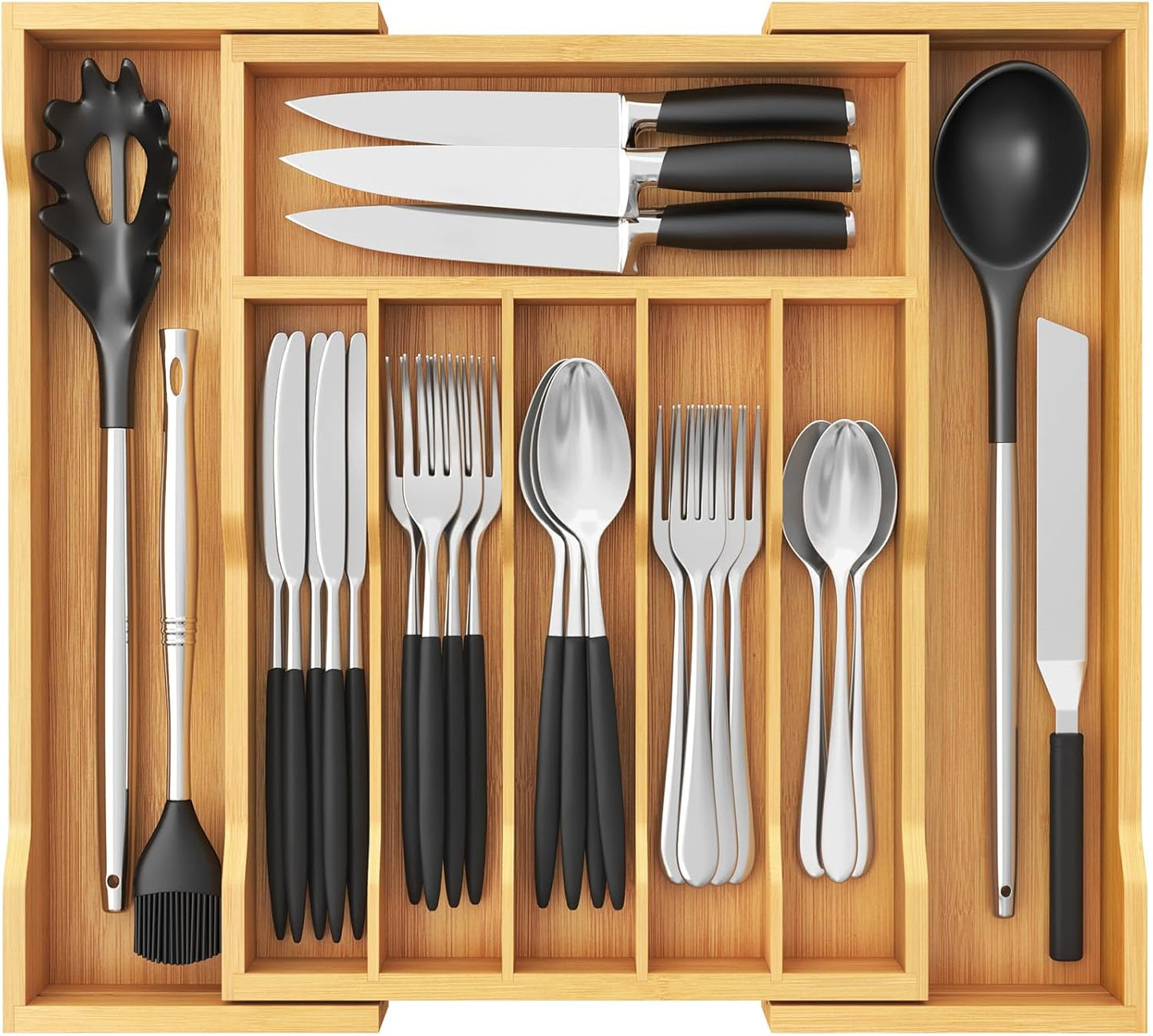 Silverware Drawer Organizer, Expandable Utensil Tray for Kitchen, Flatware and Cutlery Holder
