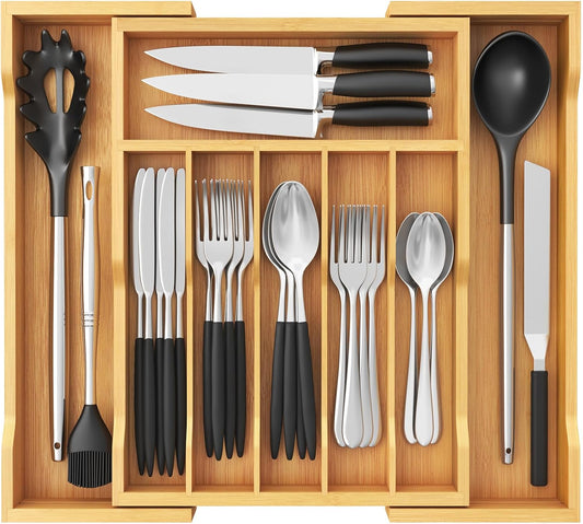 Silverware Drawer Organizer, Expandable Utensil Tray for Kitchen, Flatware and Cutlery Holder