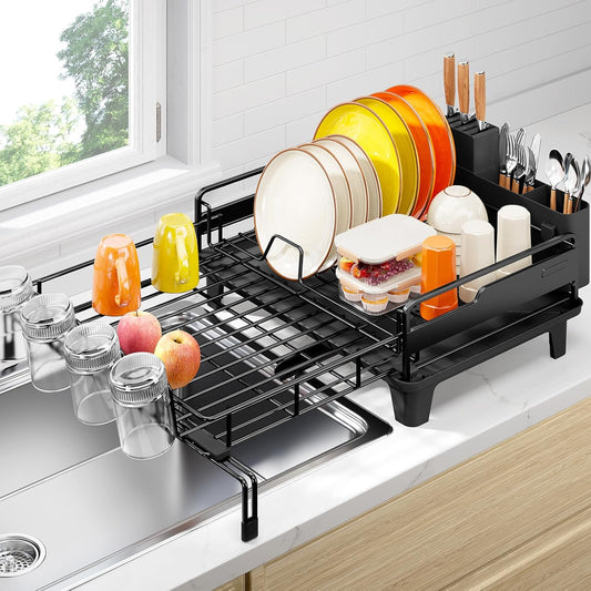 Dish Drying Rack - Extendable Dish Drainer, Large Dish Rack for Kitchen Counter