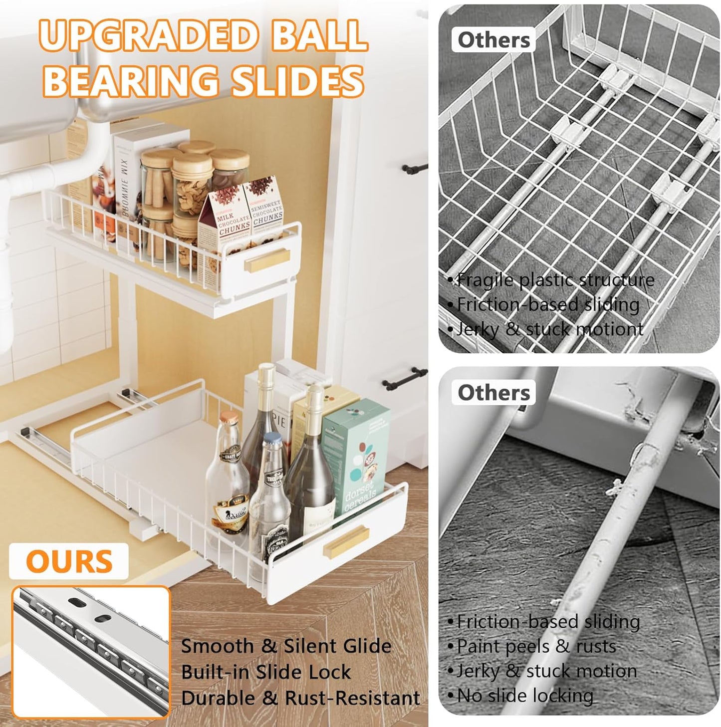 2 Pack Under Sink Organizer with Ball Bearing Sliding Drawer