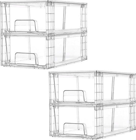 4 Pack Stackable Storage Drawers,Clear Acrylic Drawer Organizers with Handles