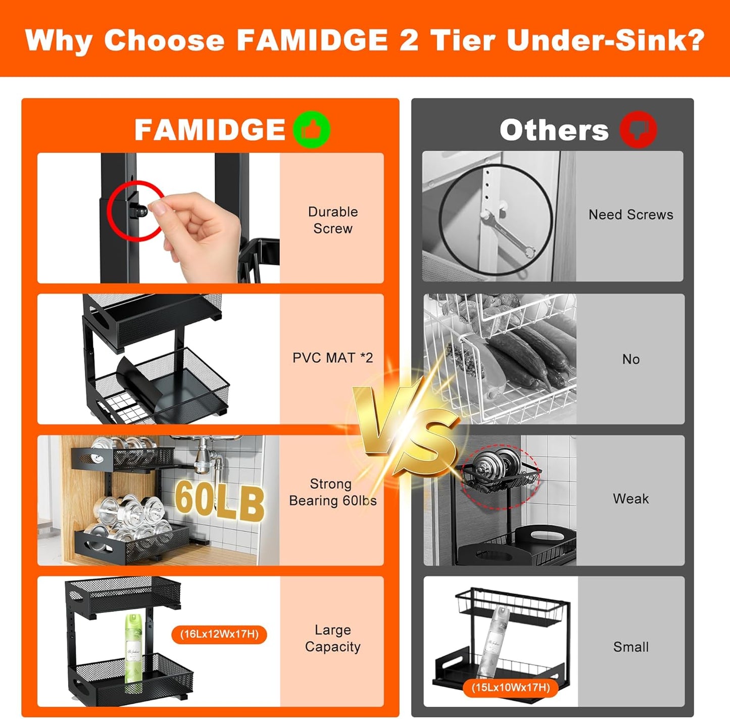 Under Sink Organizer, 2 Packs 2 Tier Under Sink Organizers and Storage