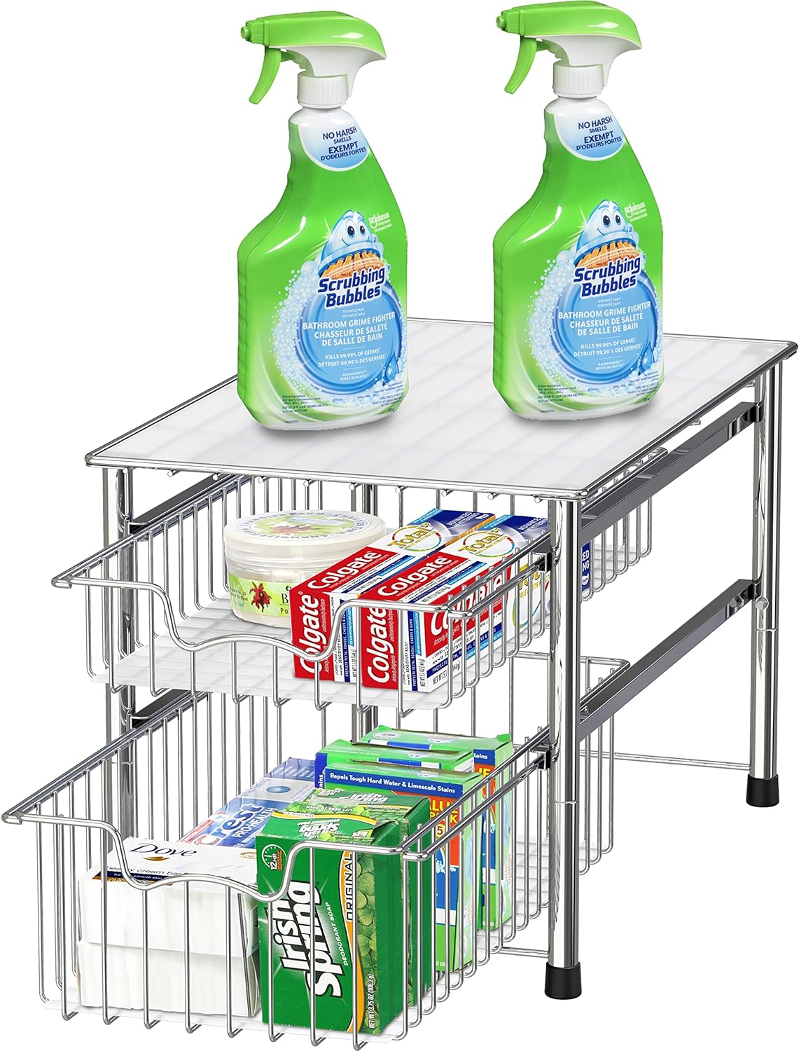 Stackable 2 Tier Sliding Basket Organizer Drawer, Chrome