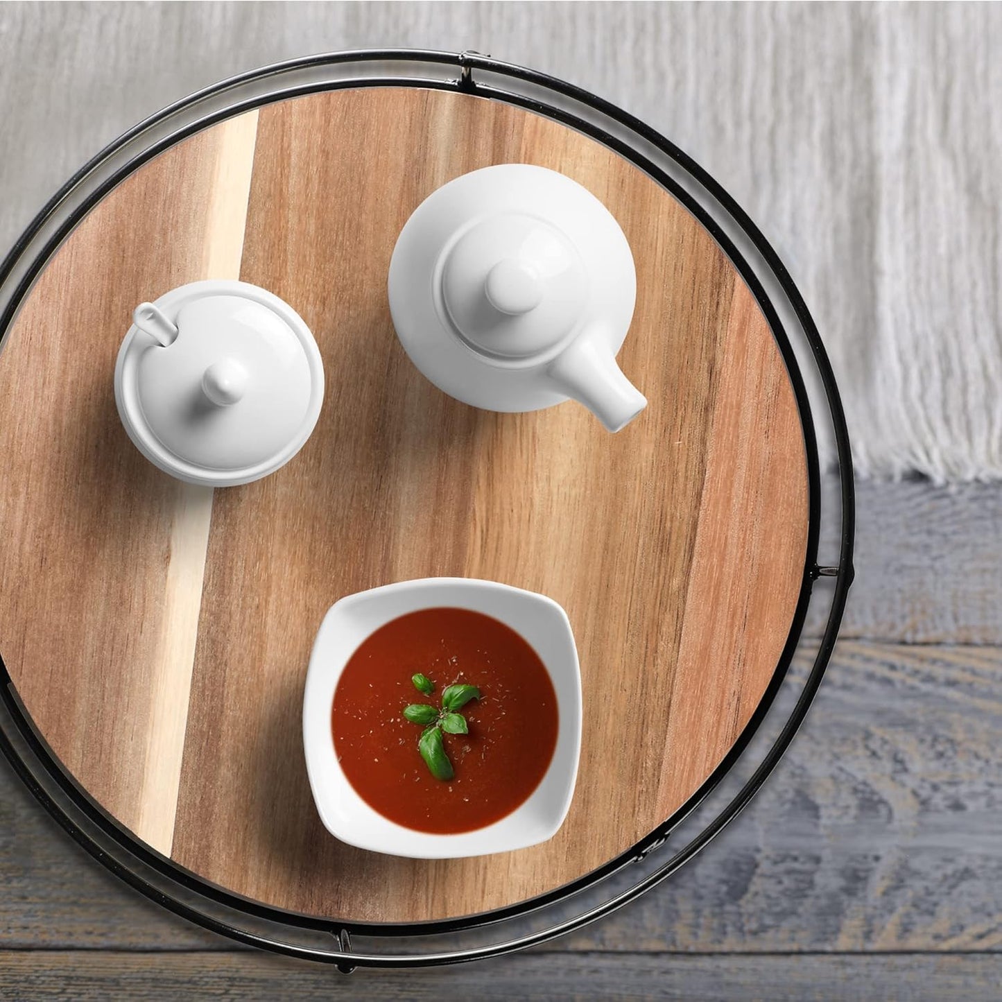 [ 2 Pack ] 9" & 10" Acacia Wood Lazy Susan Organizers with Steel Sides