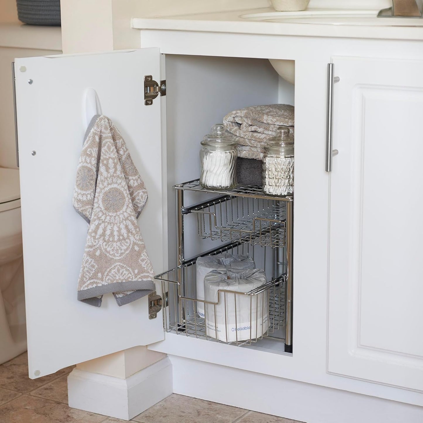 Silver 1239-1 Free Standing Pull Out Cabinet Organizer Shelf | Double, 16.5" Deep