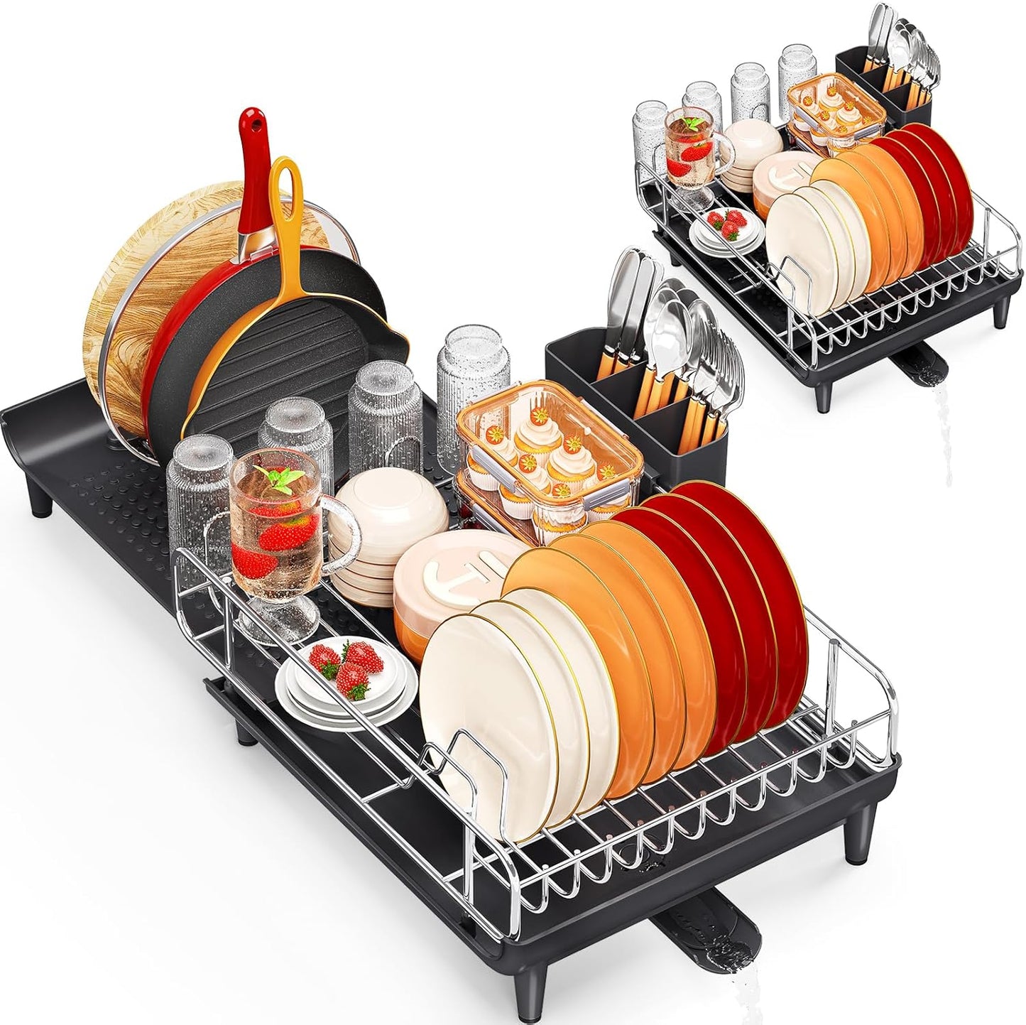 Expandable Dish Rack, Dish Drying Rack for Kitchen Counter, Foldable Dish Dryer Rack