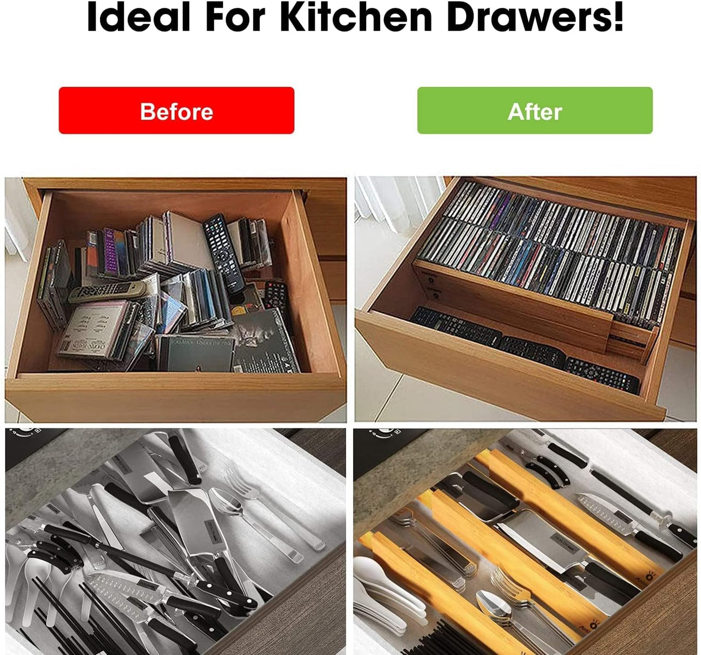 Bamboo Drawer Dividers Organizers 16pcs, Expandable Drawer Separators Splitter