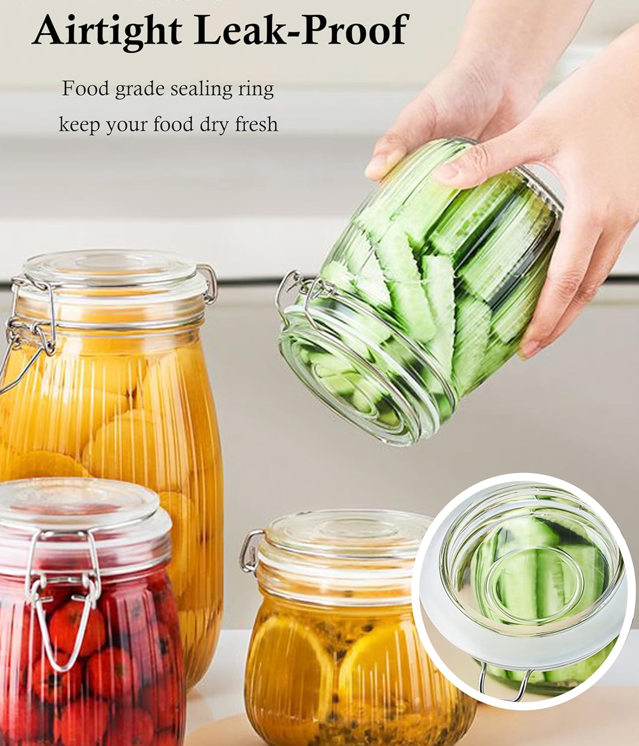 Glass Jars With Airtight Lid 16 Oz-2 Set Thicken Sealed Food Storage Canister With Airtight Lid Leakproof Wide Mouth Kitchen Storage Jar For Coffee Beans Nuts Baking Goods Tea Spice Cereal Fruits