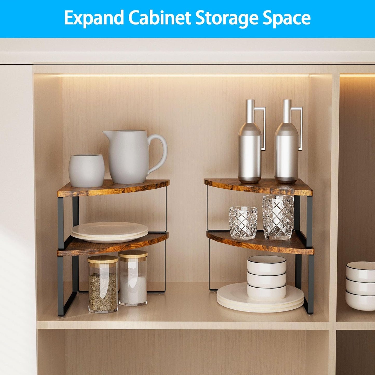 Corner Shelf Countertop Organizer - Set of 2 Corner Shelves for Kitchen Cabinet Organizer