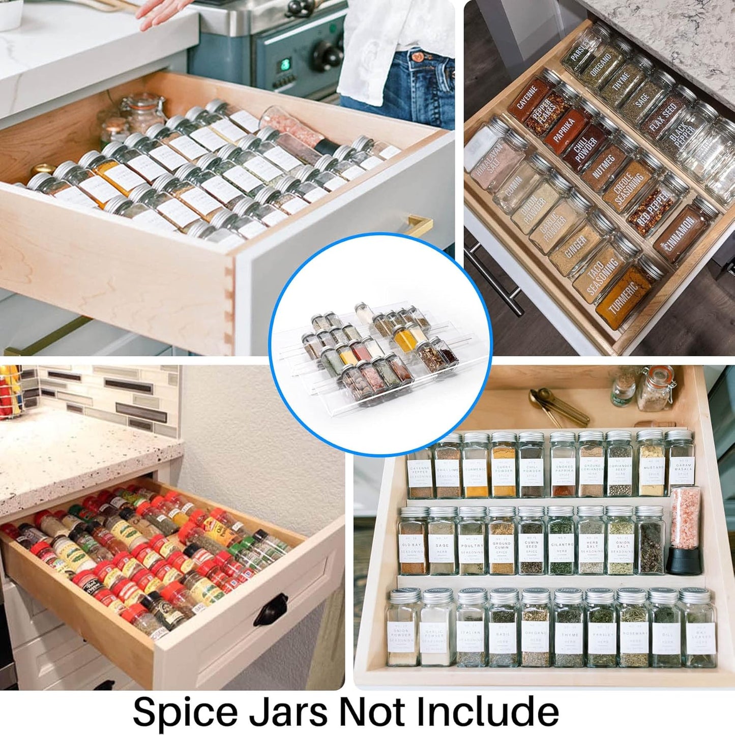 Spice Drawer Organizer, 4 Tier- 8 Pack Kitchen Spice Rack Tray for Drawer