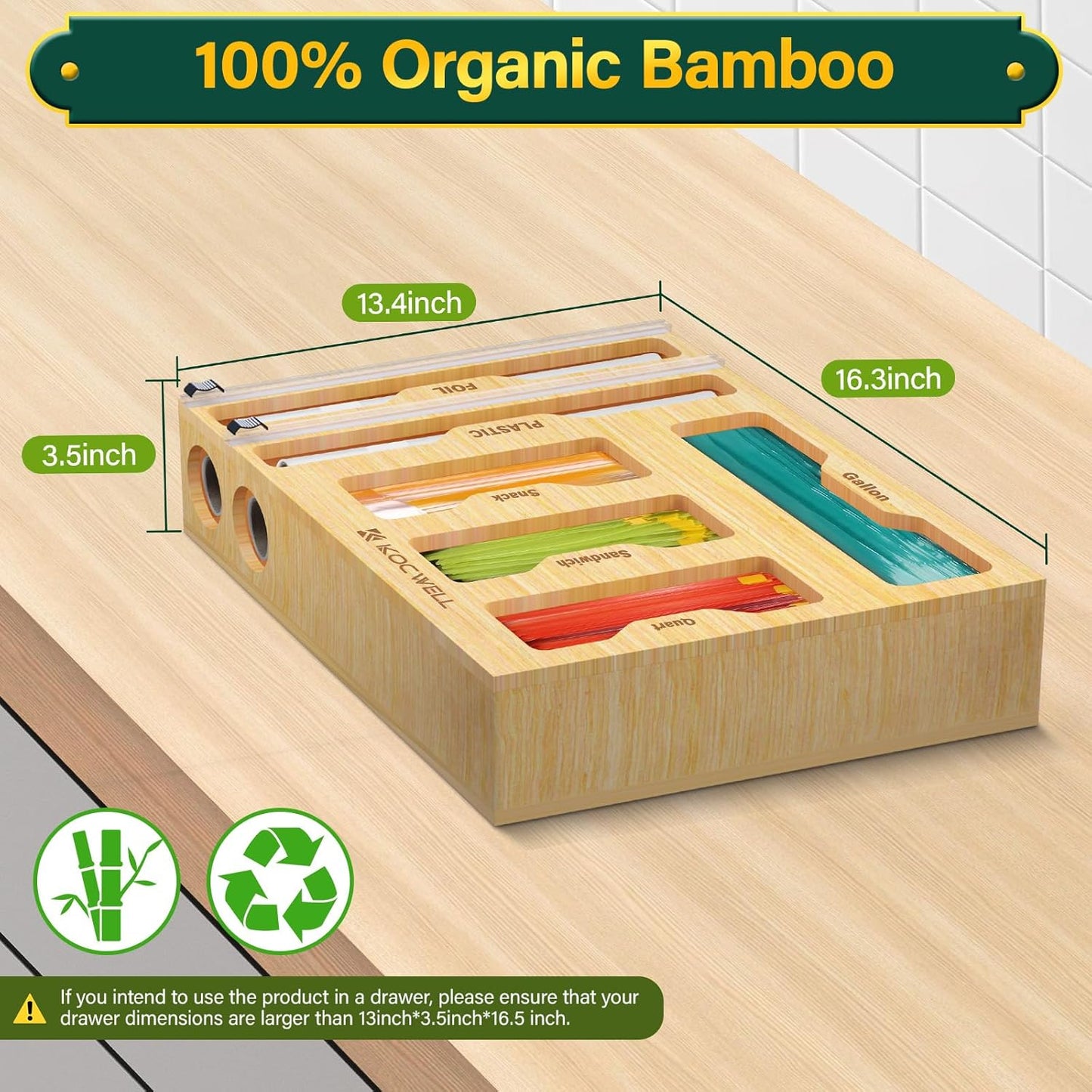 Bag Organizer and Plastic Wrap Dispenser with Cutter