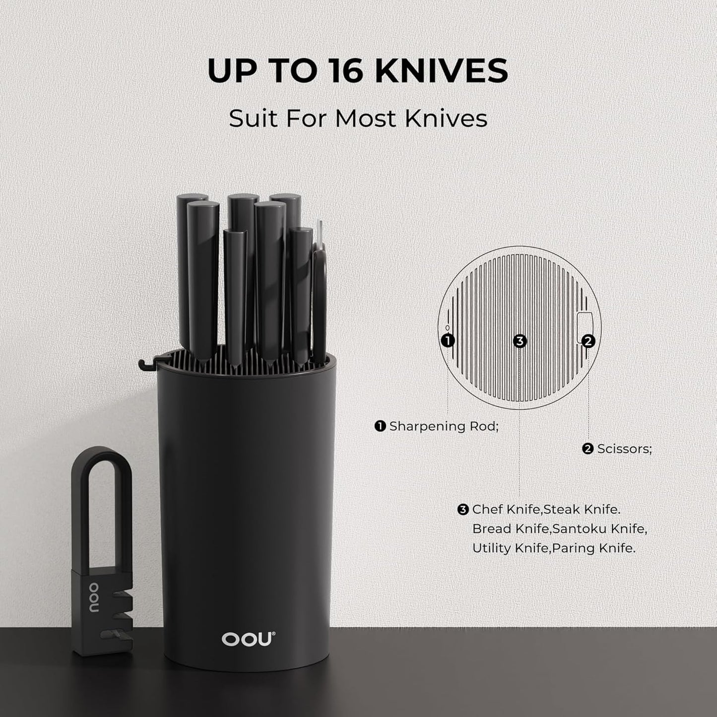 Universal Knife Block Holder Without Knives, Round Kitchen Knife Holder