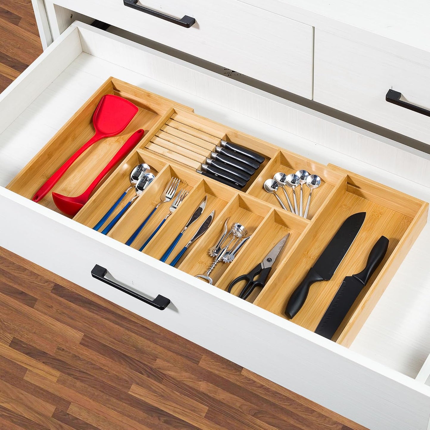 Extra Large Kitchen Utensil Holder, Bamboo Silverware Drawer Organizer