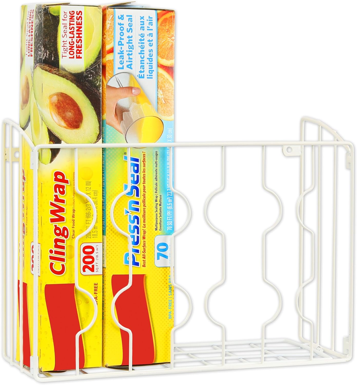 Wall Door Mount Kitchen Wrap Organizer Rack, White