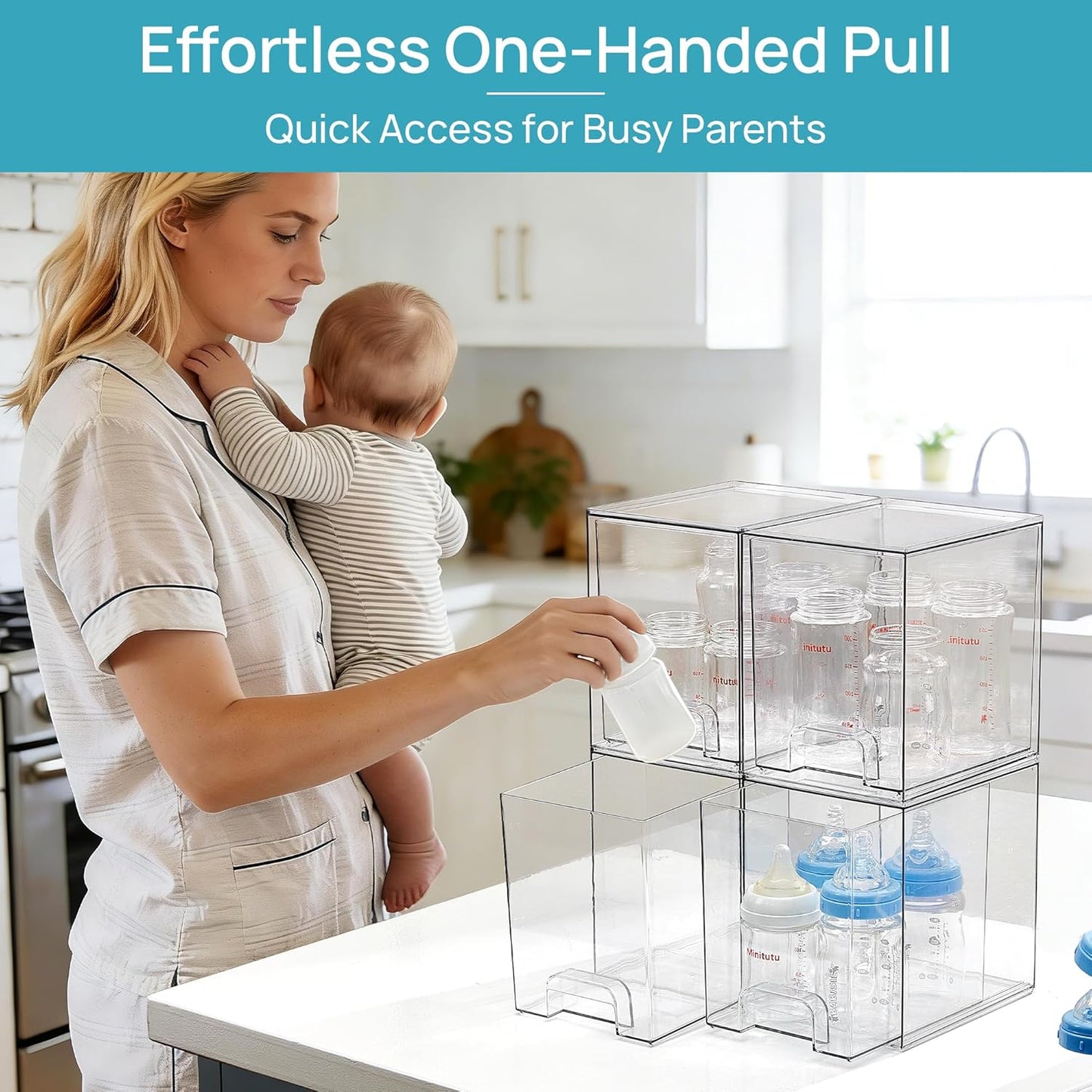 7.6" H Clear Stackable Storage Drawers, 4 Pack Plastic Organizers Bins for Skincare