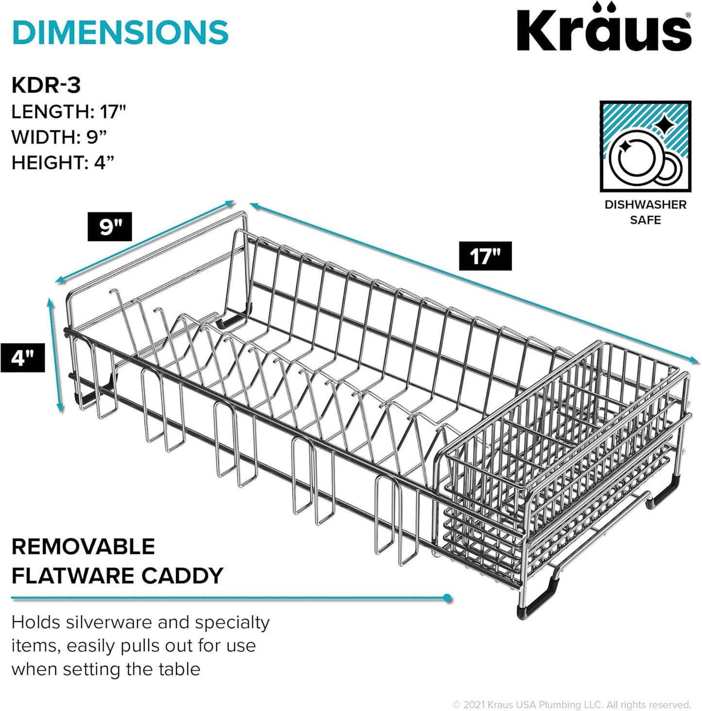 Workstation Kitchen Sink Dish Drying Rack Drainer and Utensil Holder, 17" L x 9" W