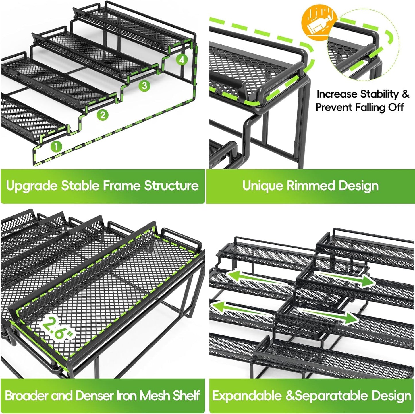 4 Tier Adjustable Spice Rack Organizer for Cabinet
