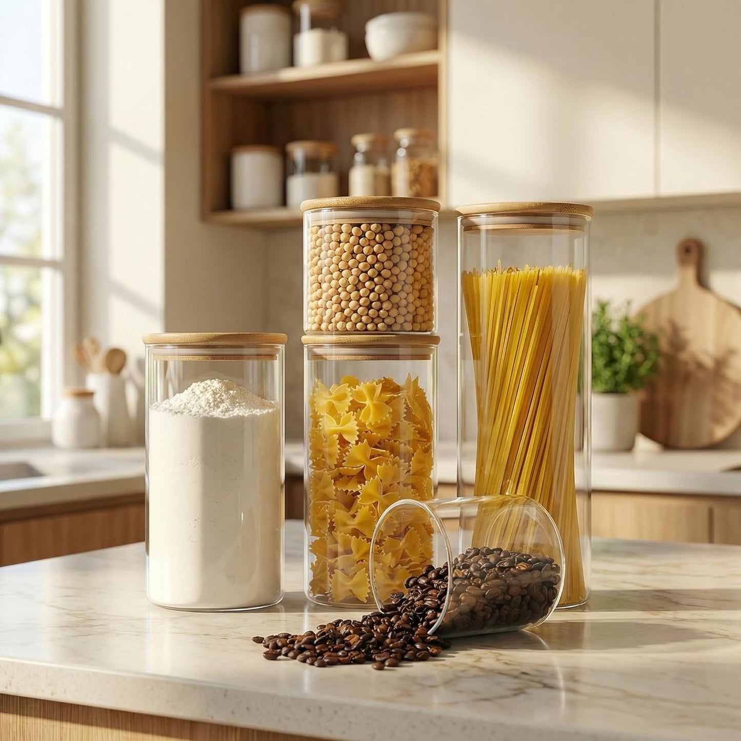 Multi Size - 5 Pack Glass Jars with Bamboo Lids