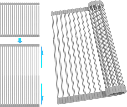Roll Up Dish Drying Rack, Adjustable Over Sink Dish Drying Rack for Kitchen