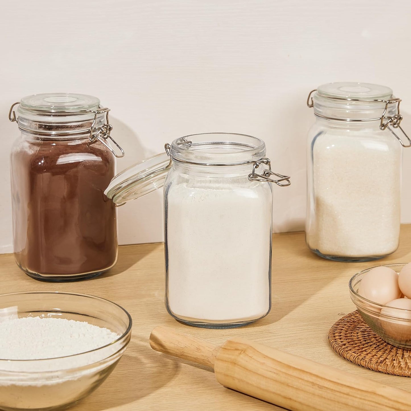 50oz Airtight Glass Jars with Lids, 3 PCS Food Storage Canister for Kitchen & Pantry Organization