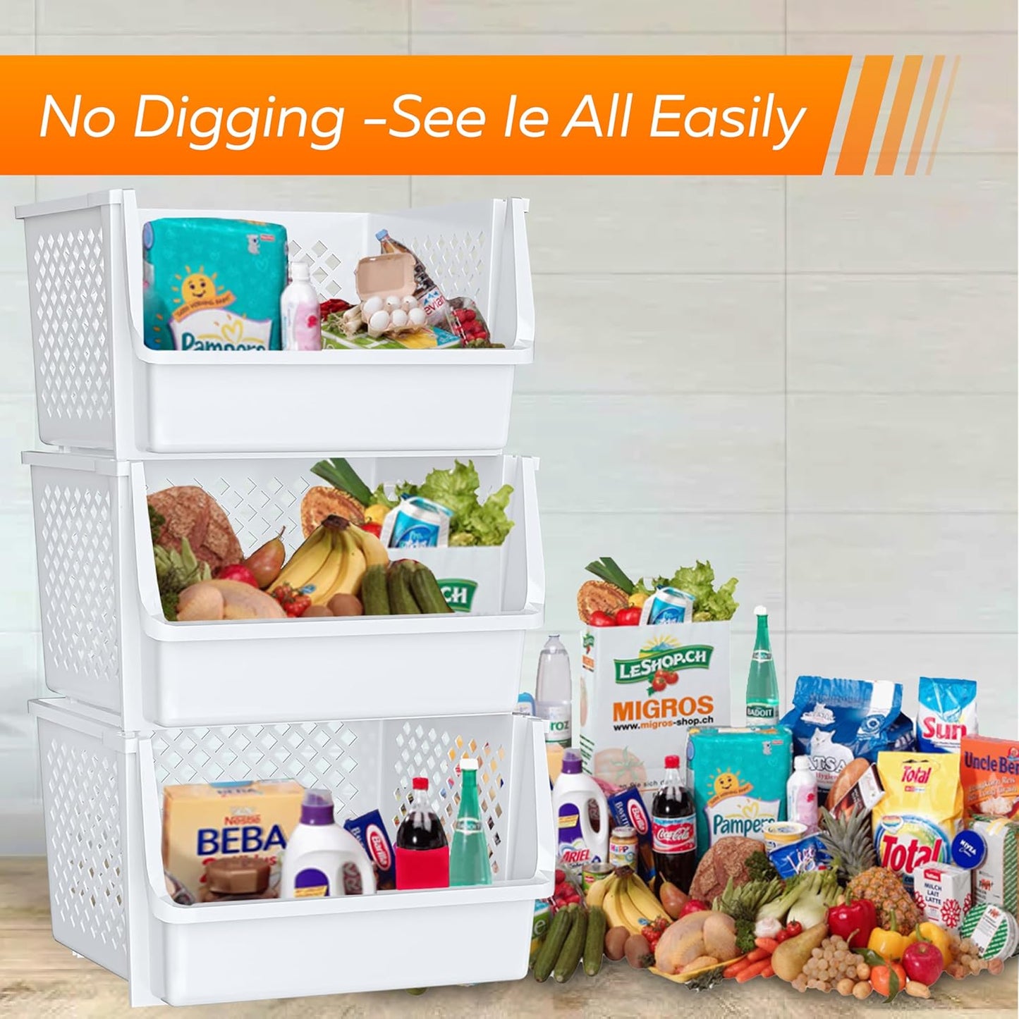 TidyFriend 6 Pack XLarge Stackable Storage Bins Open Front for Pantry Organizers and Storage