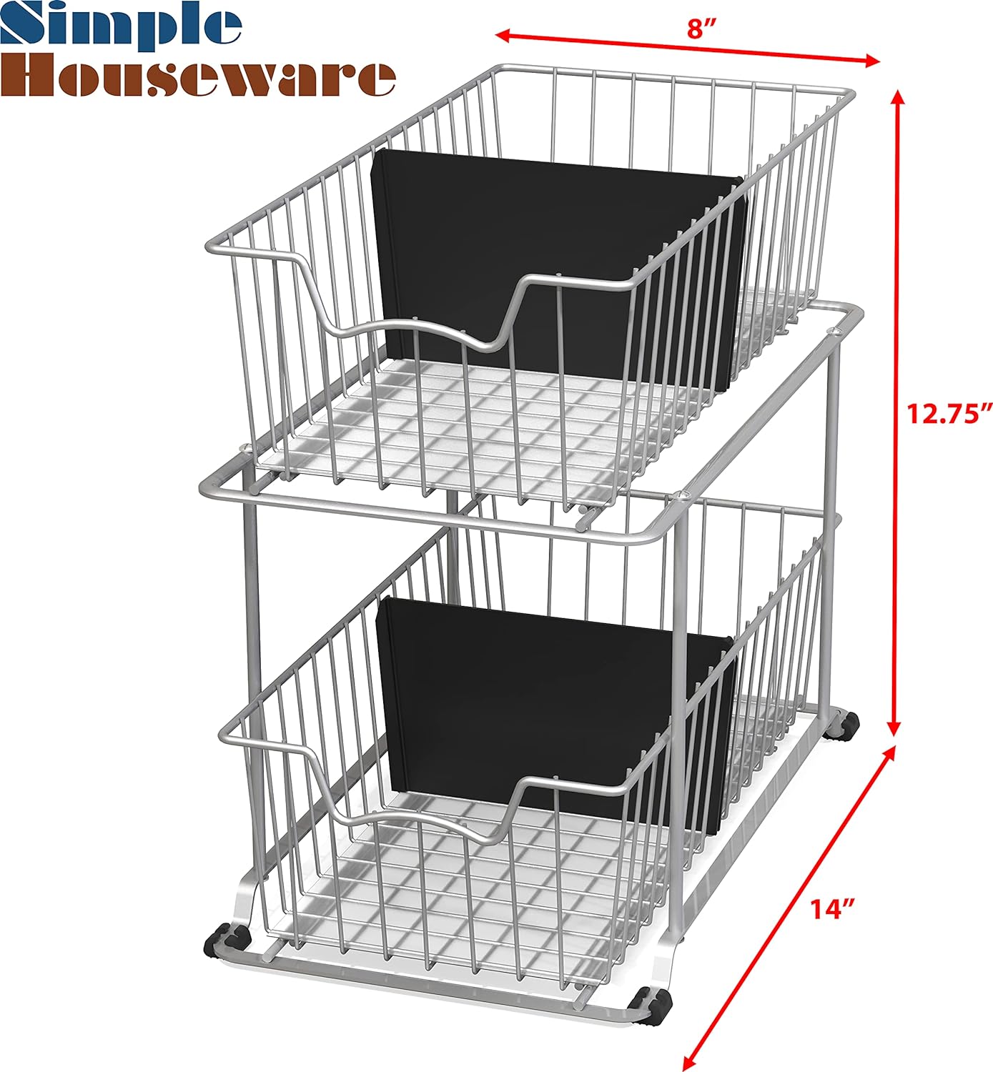 2 Tier Cabinet Wire Basket Drawer Organizer, Grey