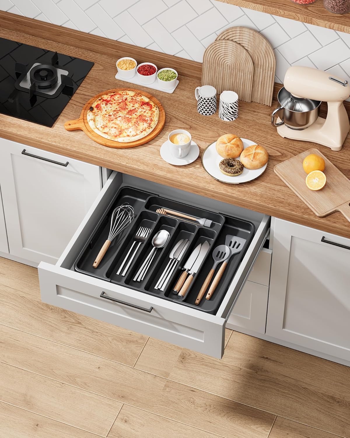 Cutlery Drawer Organiser for Kitchen - Adjustable Cutlery Tray for Effortless Utensil Sorting