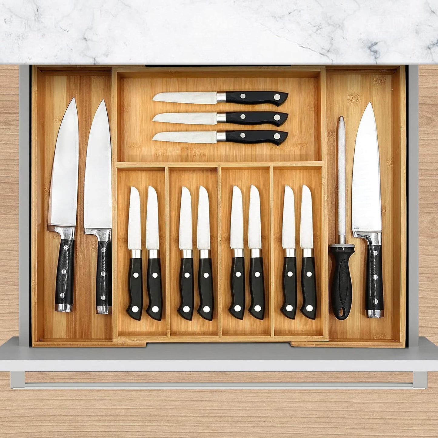 Premium Bamboo Drawer Organizer, Expandable Silverware Drawer Organizer