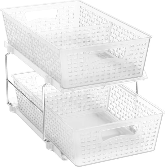 2 Tier Bathroom Organizer Tray Pull-Out Sliding Drawer/Under-Sink Storage, Clear