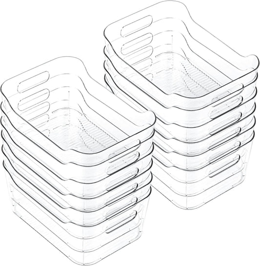 12 Pack Clear Plastic Storage Bins, Acrylic Organizer and Containers with Handle for Pantry