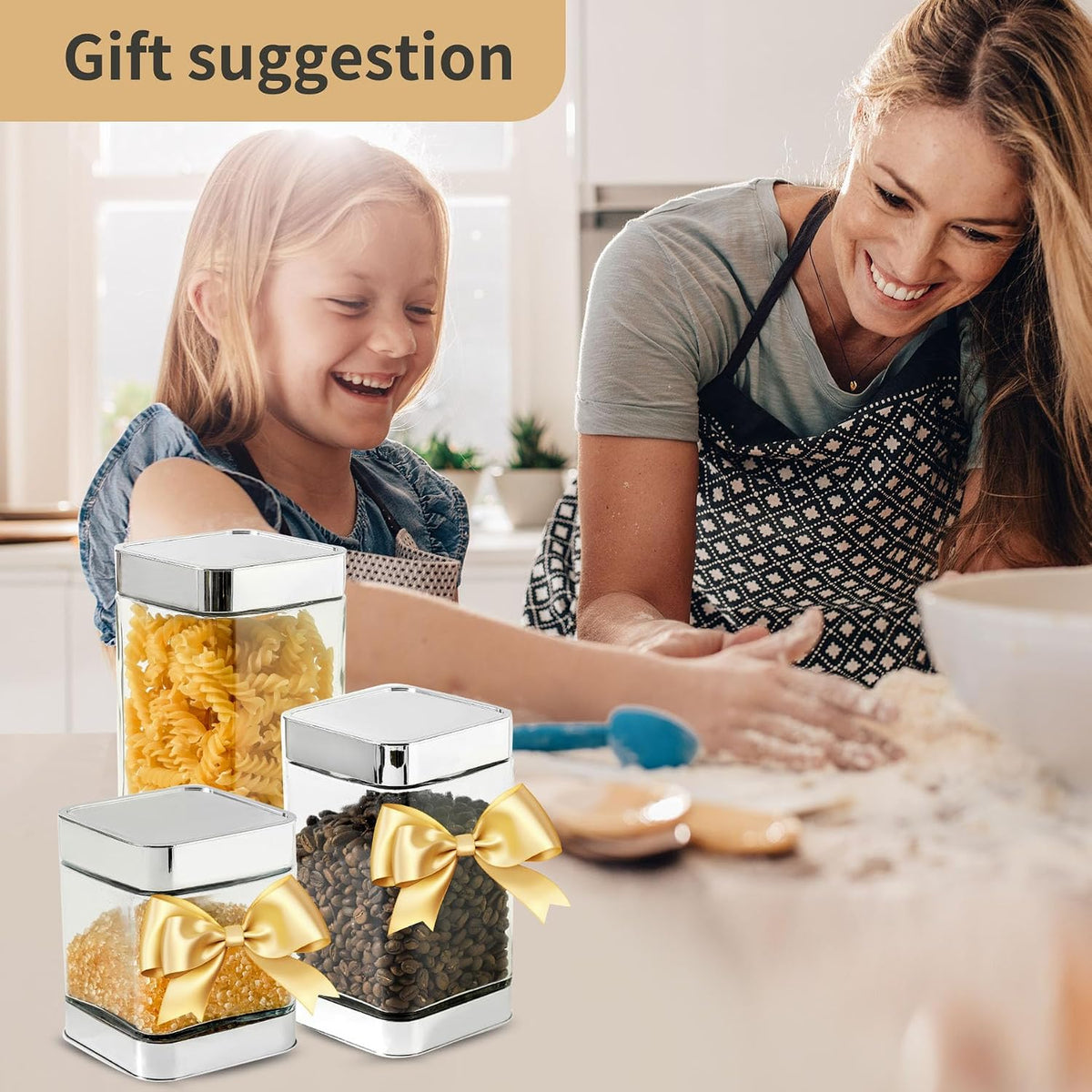 Glass Storage Jars-Large Kitchen Glass Canisters with Airtig