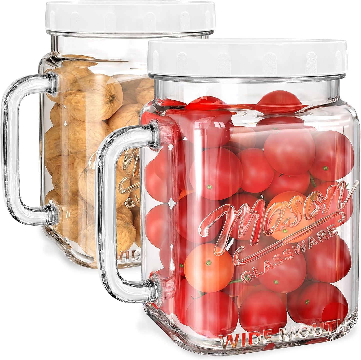2 Pack Large Mason Jars, 74 oz Wide Mouth Glass Jar with Lid for Fridge