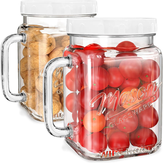 2 Pack Large Mason Jars, 74 oz Wide Mouth Glass Jar with Lid for Fridge