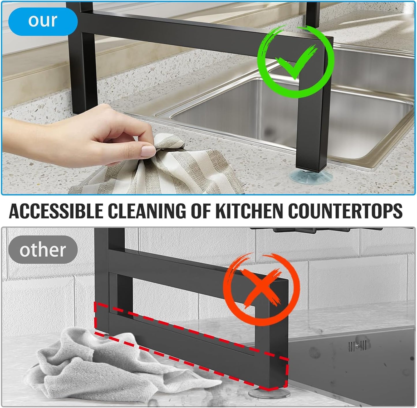 4 Baskets 2-Tier Over The Sink Dish Drying Rack, 26.57"-35", Large Sink Rack for Kitchen