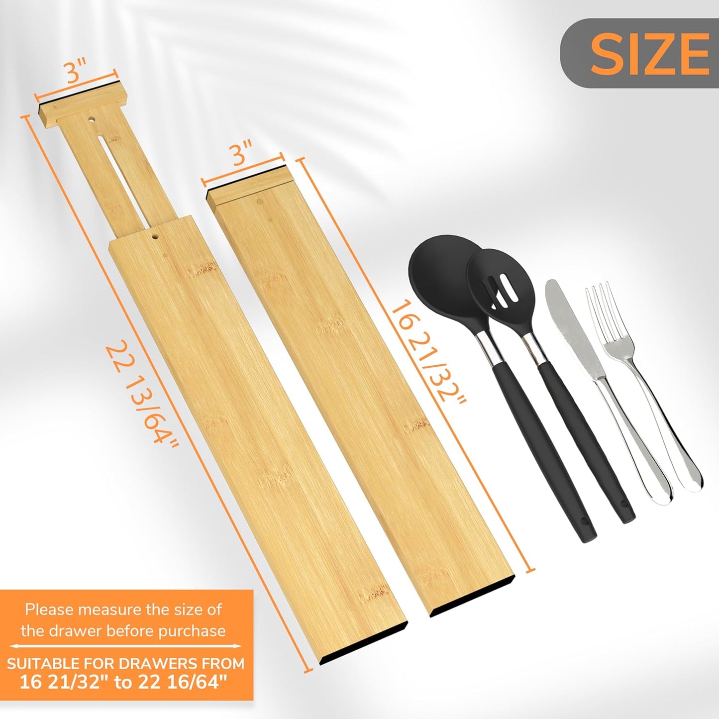 3" H Large Bamboo Drawer Dividers Adjustable Drawer Organization Expandable Utensil Organizers for Kitchen Dresser Bathroom Bedroom and Office 4-pack