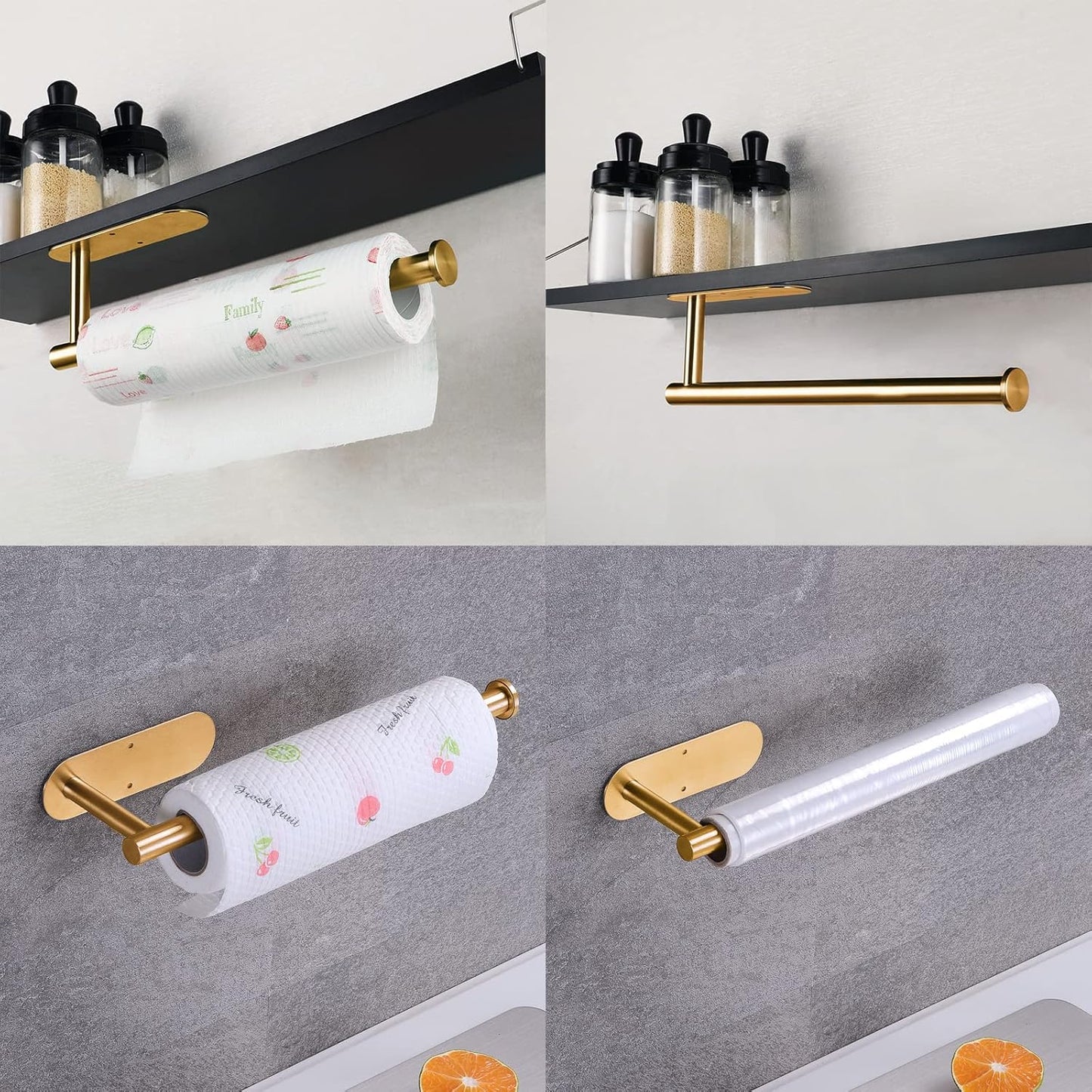 Paper Towel Holder with 2 Hooks-Under Cabinet Paper Towel Holder for Kitchen