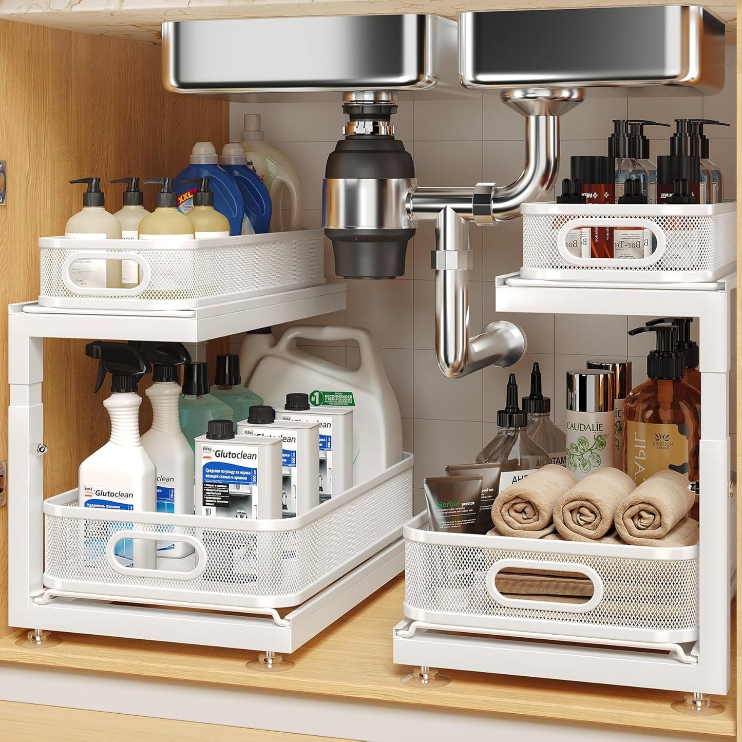 2-Pack Under Sink Storage Organizer with 2-Tier Slide Out Drawer
