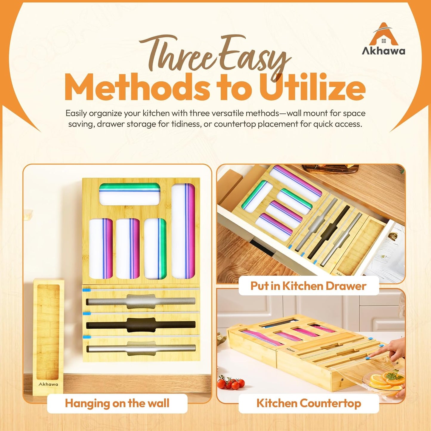 Storage Bag Organizer for Kitchen Drawer and Wall