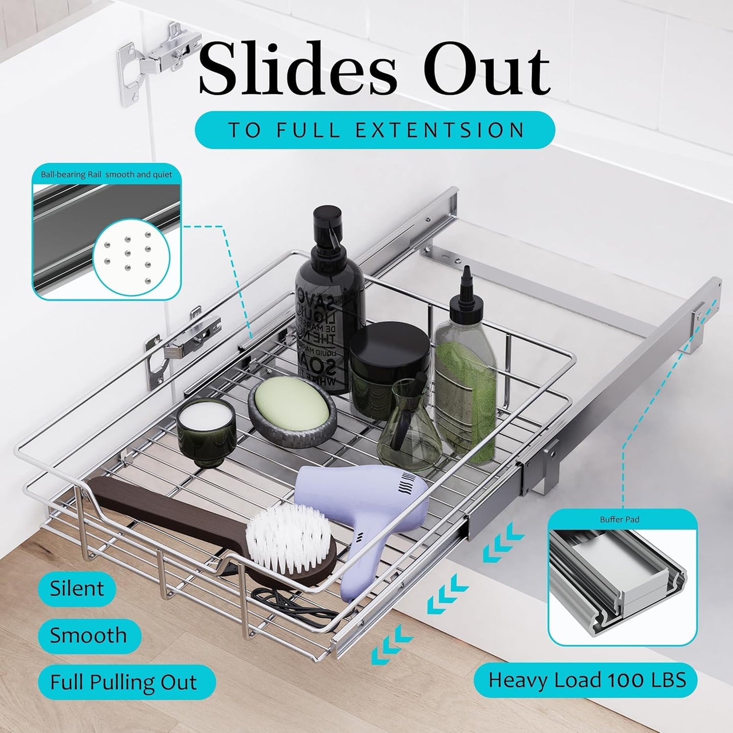 Pull Out Cabinet Organizer 15" W X 22" D, Slide Out Drawers For Kitchen Organizers and Storage