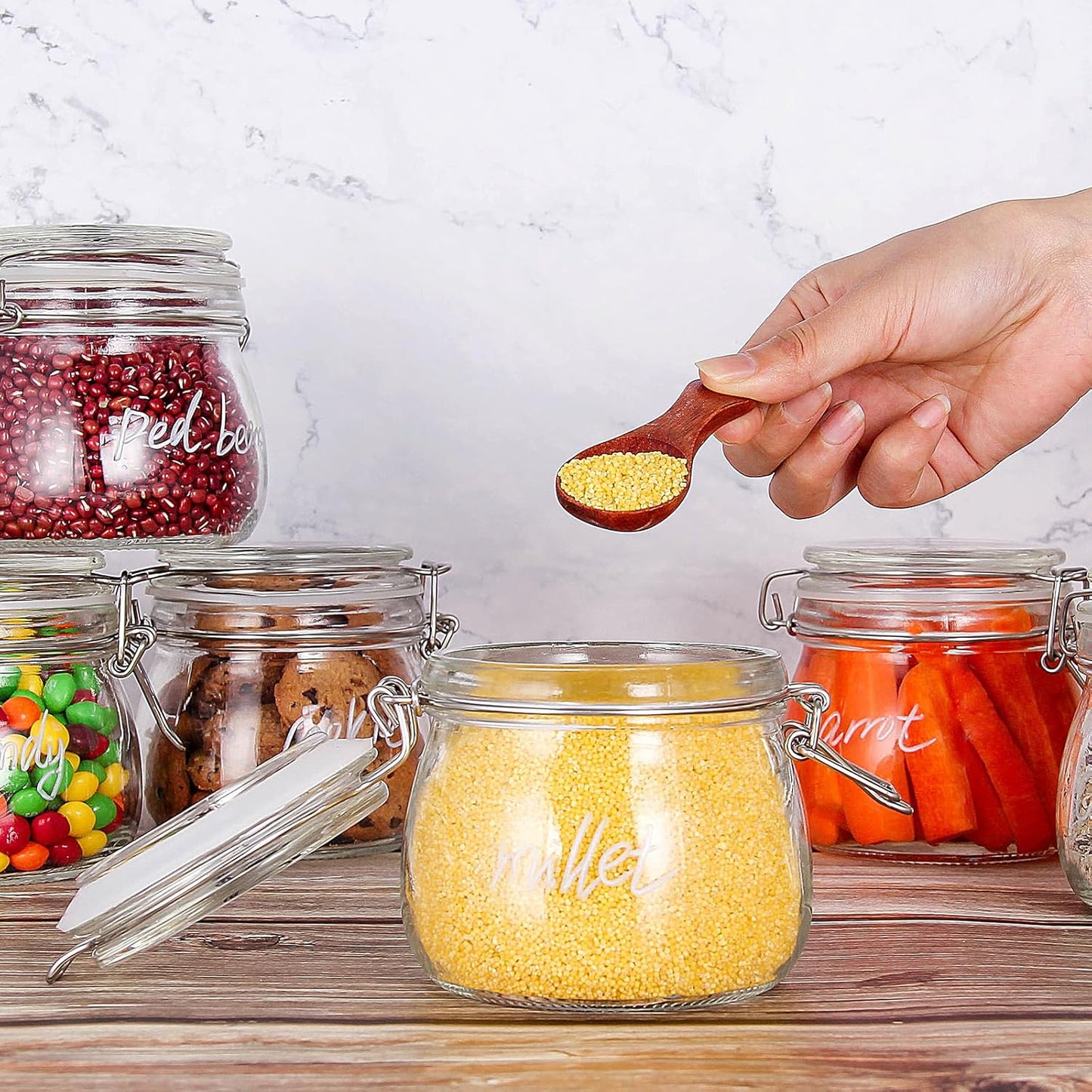 16oz Food Storage Canister Glass Jars with Clamp Airtight Lids and Silicone Gaskets for Multi-Purpose Kitchen Containers - Clear Round (6 Pack)