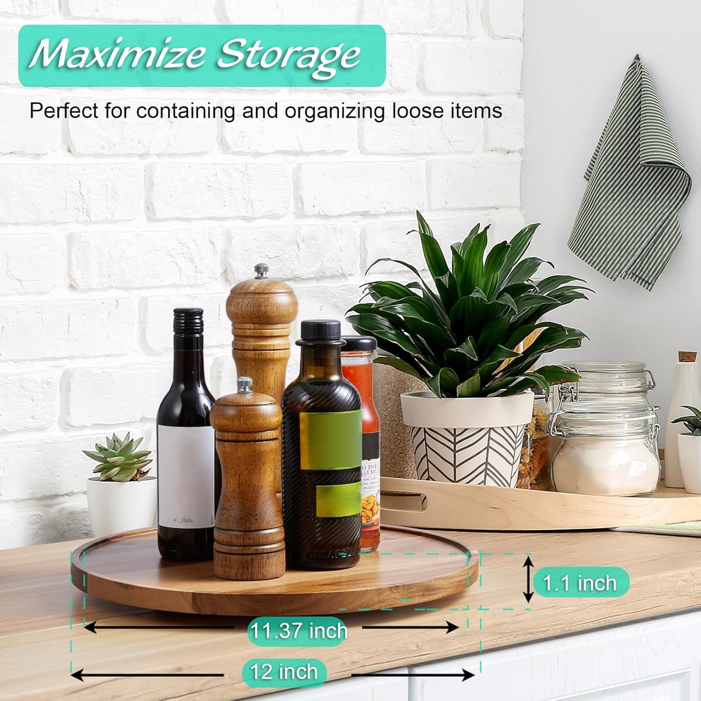 12" Acacia Wood Lazy Susan Turntable Organizer