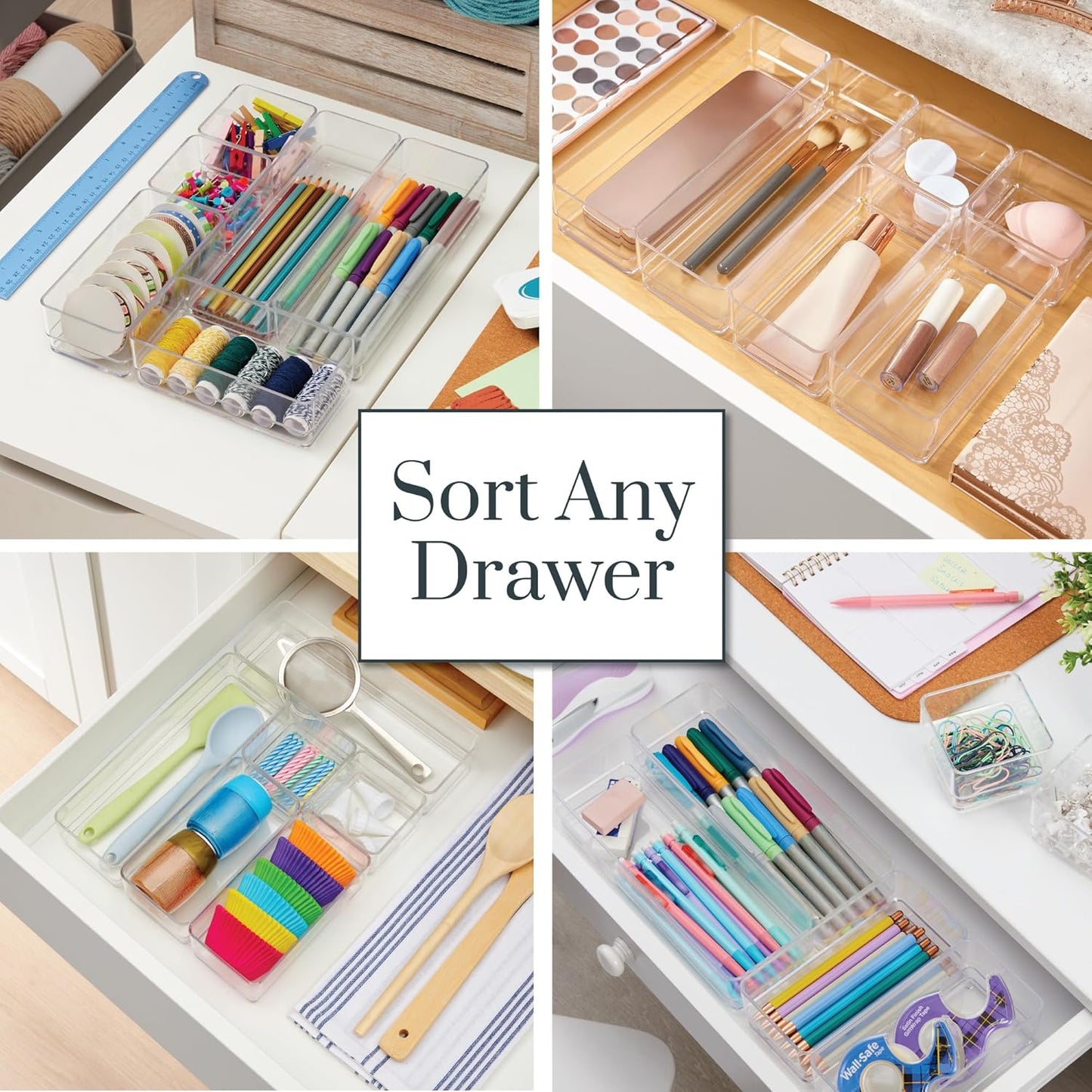 SimpleSort Drawer Organizer Bins 6 pc Set, Multi-size, Bathroom Organizers and Storage