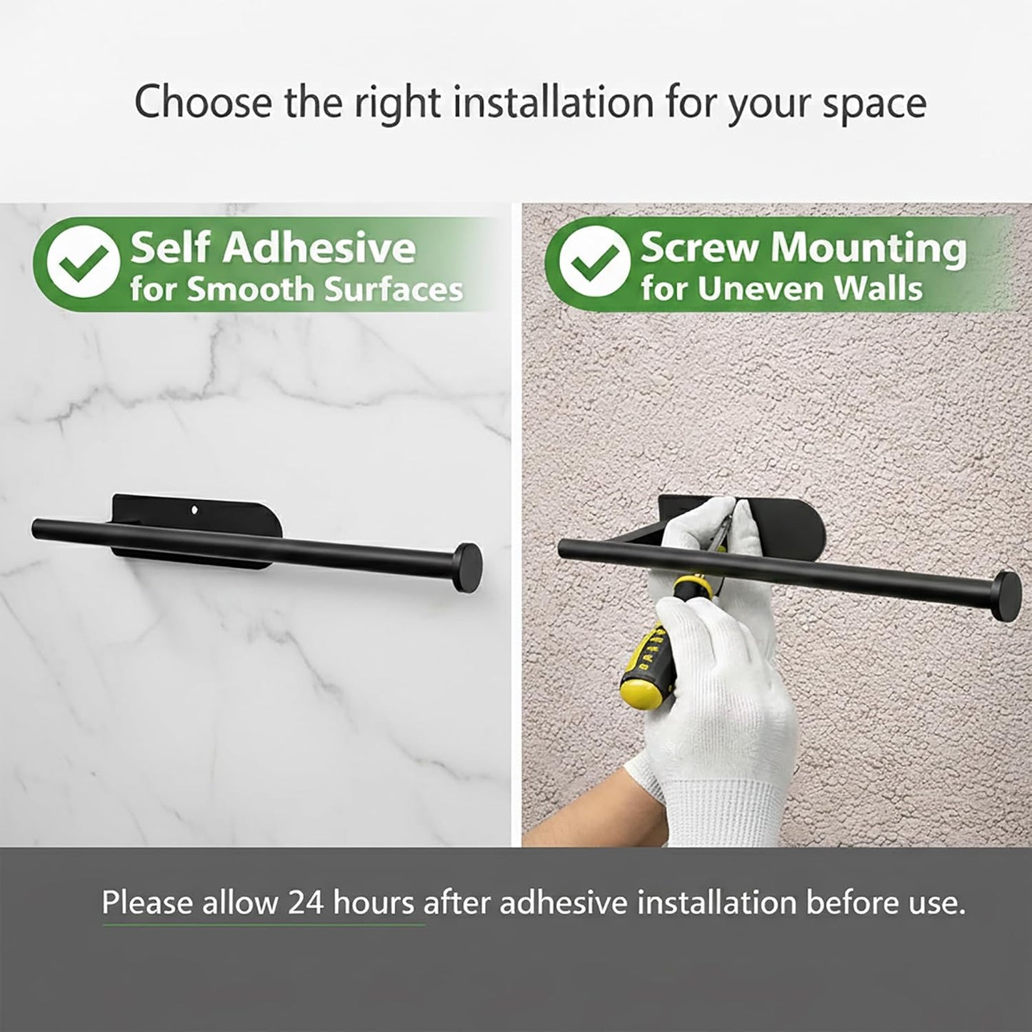 Paper Towel Holder, Self Adhesive or Screw Mounting