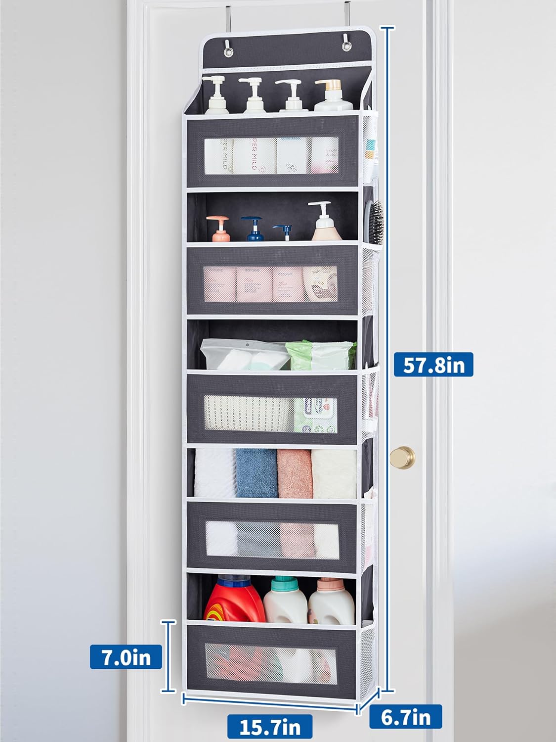 Over The Door Organizer, 5 Shelf Door Hanging Organizer with 5 Large Pockets