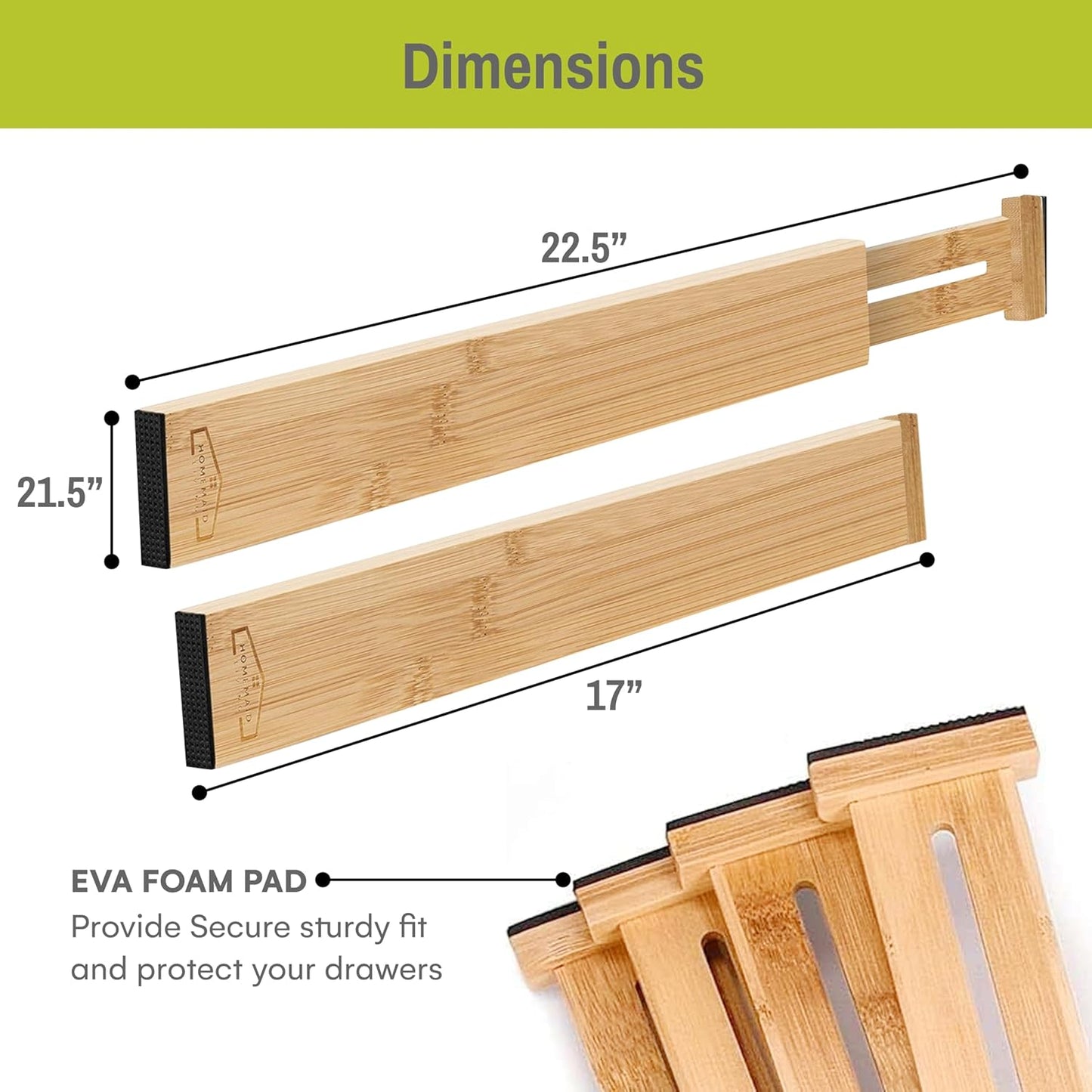 Bamboo Drawer Dividers Adjustable & Expandable, Kitchen Drawer Organizer, Ideal for Silverware