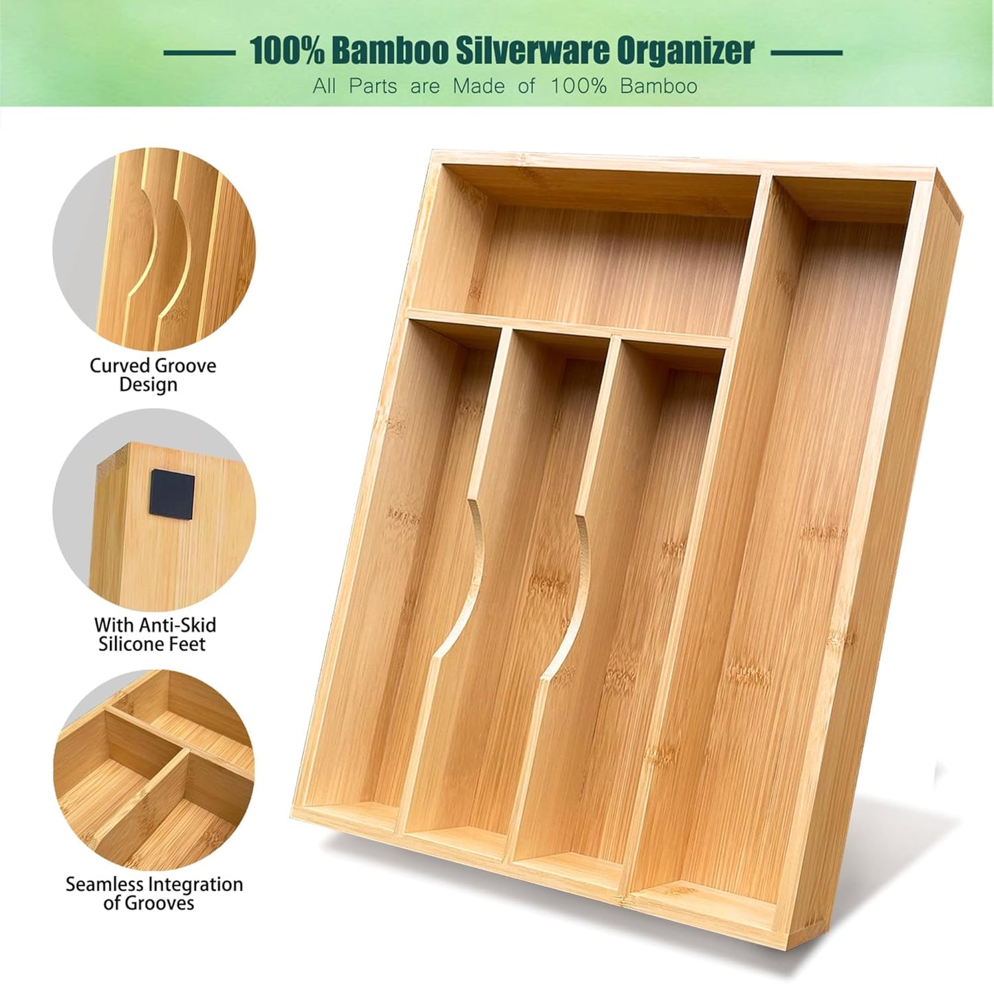 Bamboo Silverware Drawer Organizer, Silverware Organizer